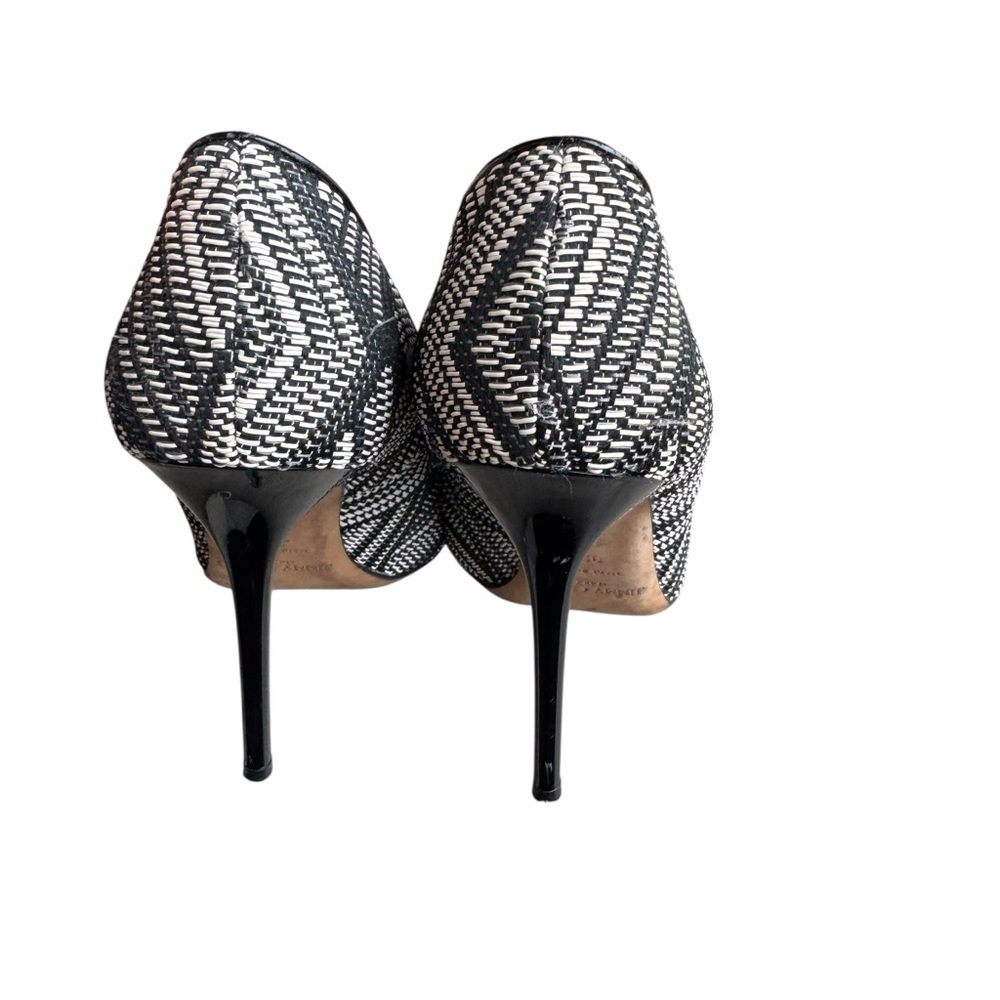 Jimmy Choo -Abel Black & White Woven Print Pointed Toe Stiletto Heels Sz 39.5 - Picture 5 of 10